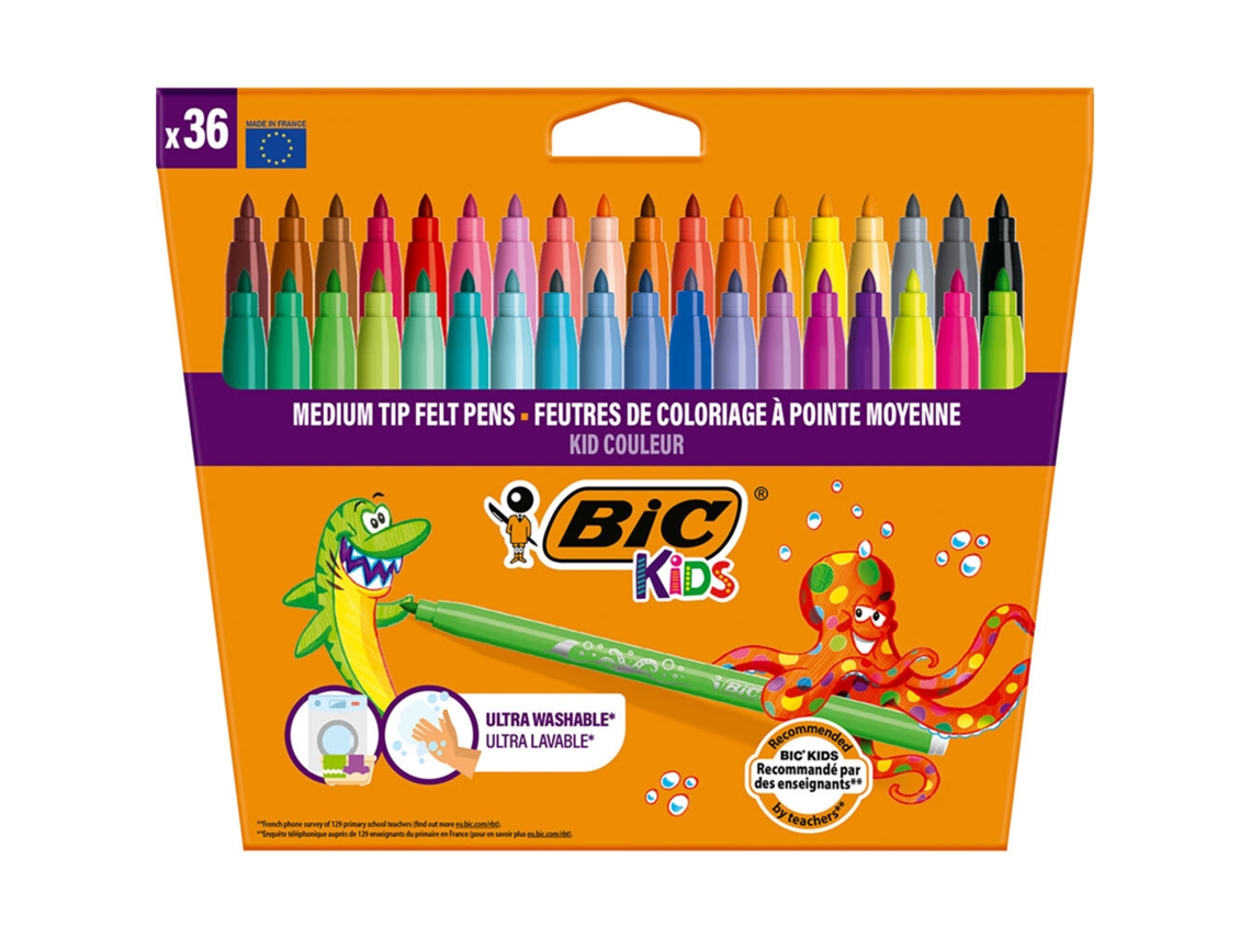Canetas de Feltro BIC Kids, Ponta Média, 36 Cores Sortidas