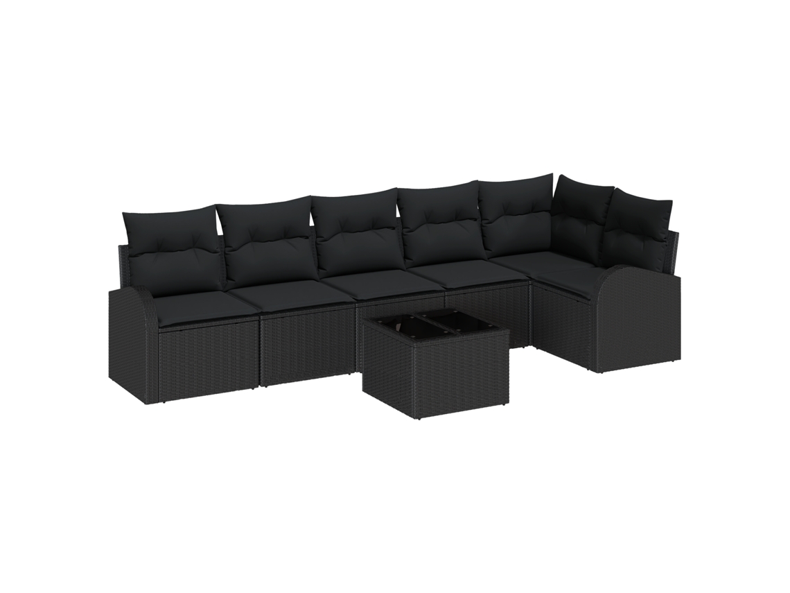 Conjunto 7 Conjunto De Sofá De Jardim Vidaxl Preto Vime Pe (289 X 124 X 85 Cm)