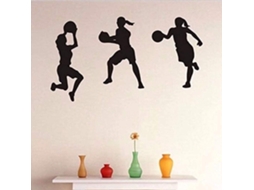Adesivo de parede preto com tema de basquete feminino, ideal para decoração de casa, quarto, sala de estar, estilo art déco, em vinil, para quarto de meninas (S382, 86 x 56 cm).