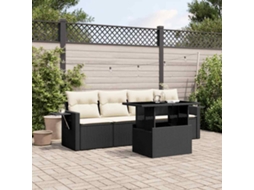 Vidaxl 5 Pcs Conjunto Sofás De Jardim Com Almofadões Vime Pe Preto