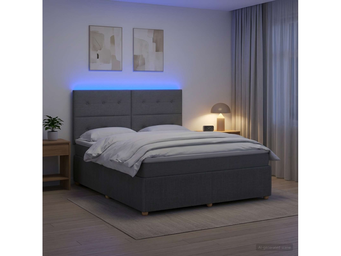 Vidaxl Cama Box Com Led E Colchão Cinzento-escuro 140 X 190 Cm Tecido