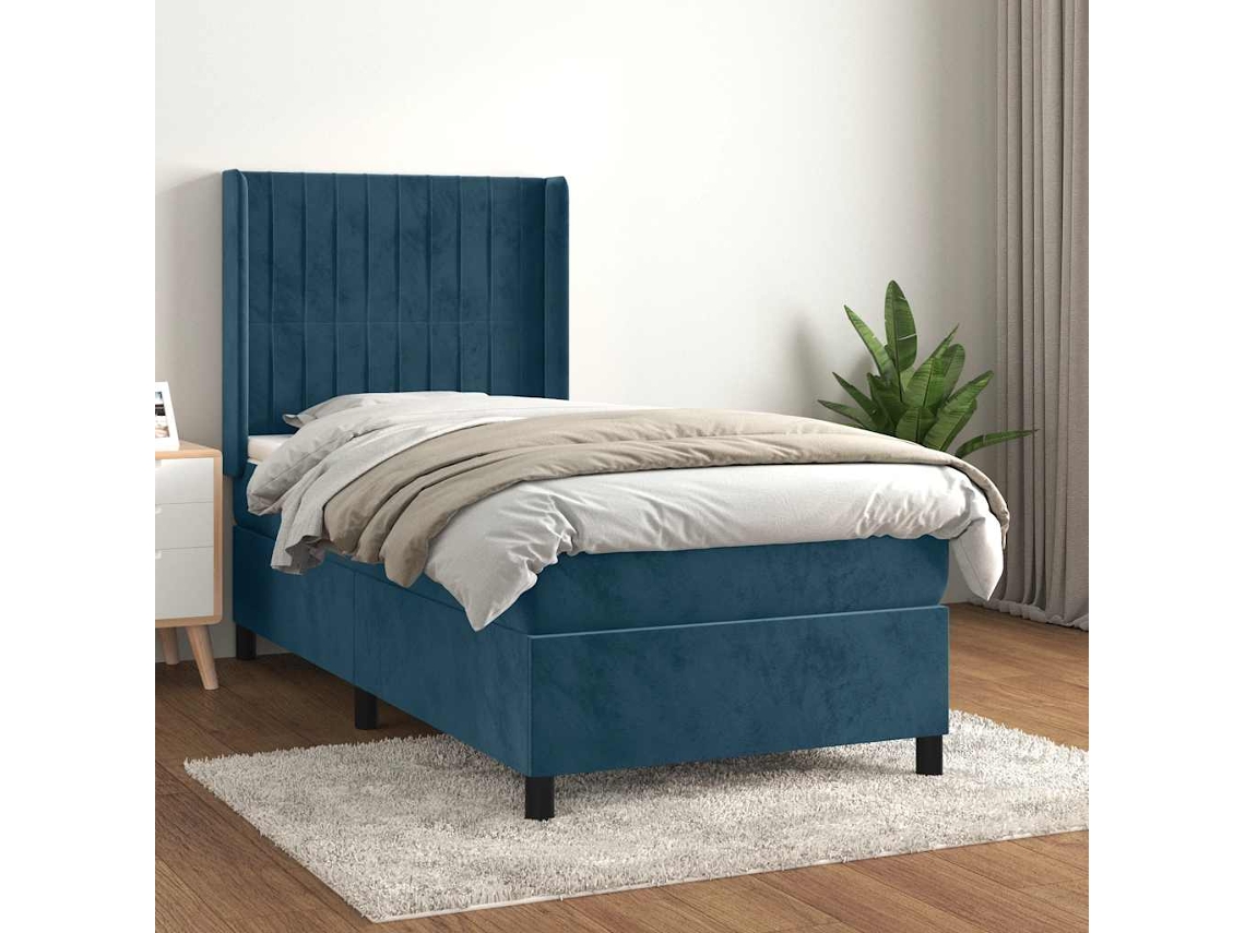 Vidaxl Cama com Molas/colchão 90x190 Cm Veludo Azul escuro