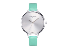 Relógio de Quartzo Feminino Zhoulianfa K6009 1a com Cinto Pu Estilo Simples Prata Menta