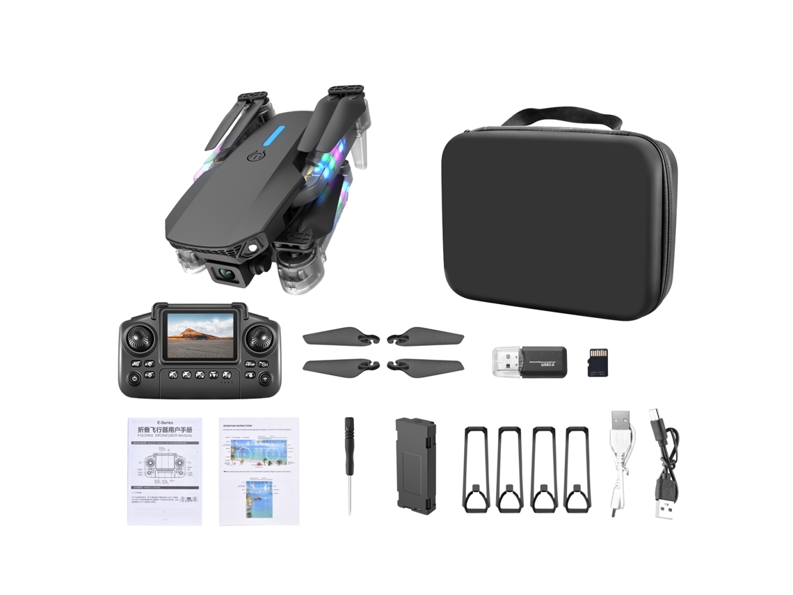 Drone Mali com câmeras duplas de 480p, controle remoto duplo, 2.4g, 4 canais, luzes de LED, modo de cabeça única para iniciantes. Meninos Meninas Preto