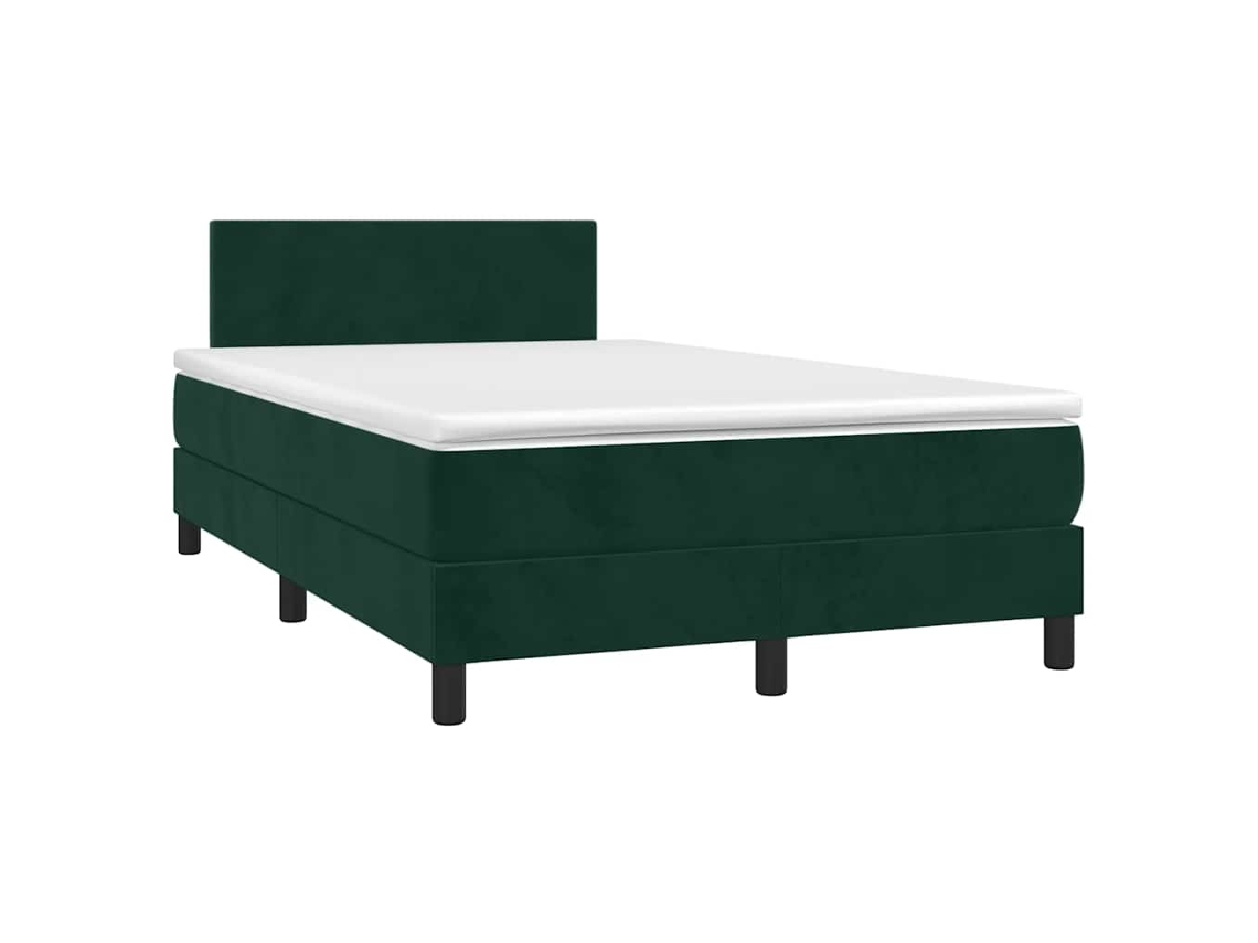 Vidaxl Cama Box Spring Com Colchão E Luzes Led Veludo Verde-escuro