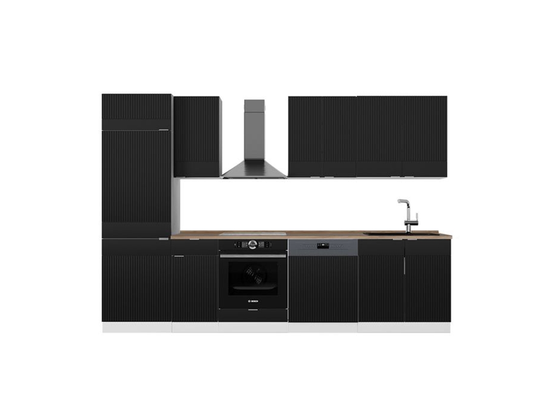 Cozinha Fame Line, 300cm, Pt Chêne, Preto Riscado/branco, Branco, Vicco