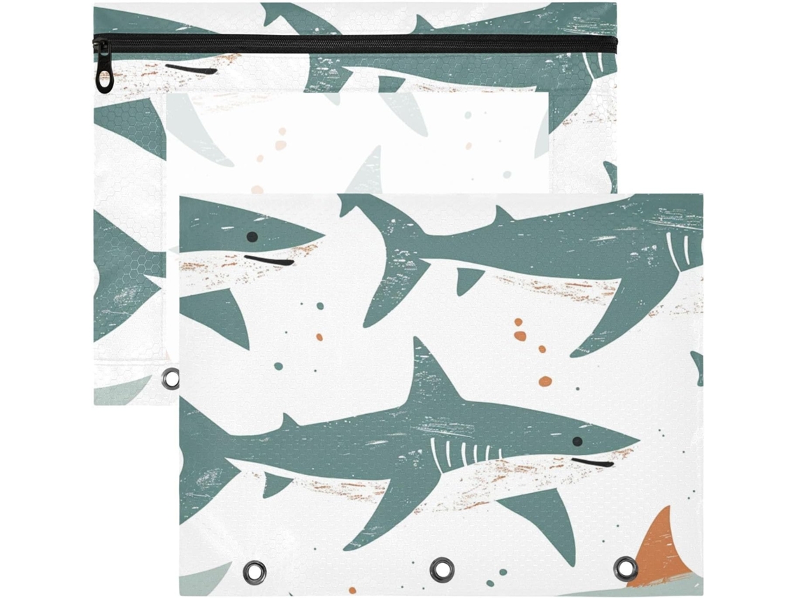 Conjunto de 2 Nécessaire com Janela Transparente, 3 Furos para Fichário Argolas, Peças Material Escolar Profes