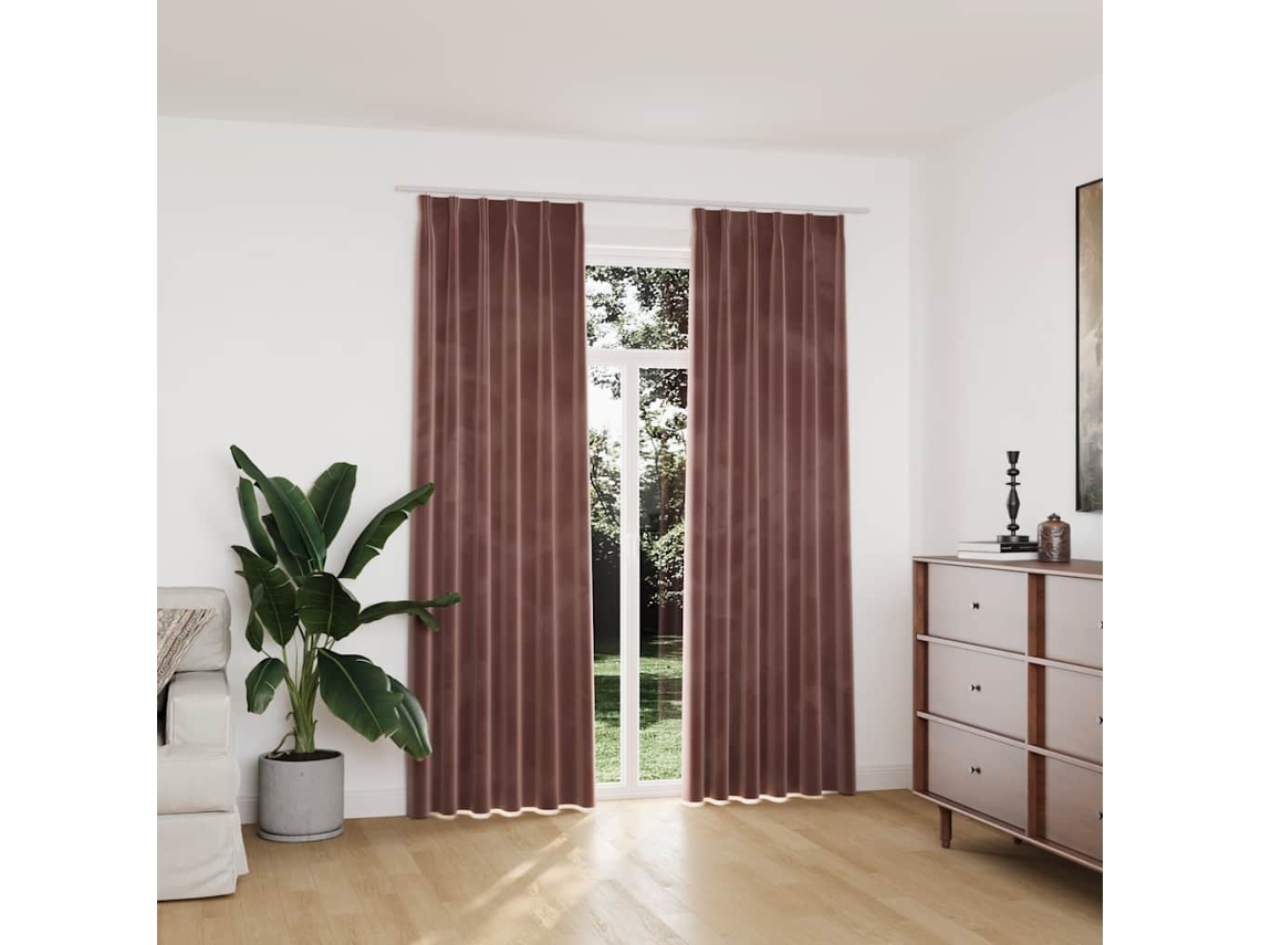 Vidaxl Cortinas Blackout C/ Ganchos 2 Pcs 140x225cm Veludo Rosa Antigo
