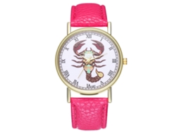 Reloj De Cuarzo Con Correa De Cuero Y Dial De Escorpión 12 Constelaciones Universal (rojo Rosa)