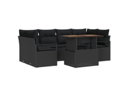 Conjunto 7 Sofá De Jardim Vidaxl Preto Vime Pe (100 X 55 X 73 Cm)