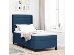 Vidaxl Cama Box Com Almofada Com Cabeceira Azul 190 X 90 Cm Tecido