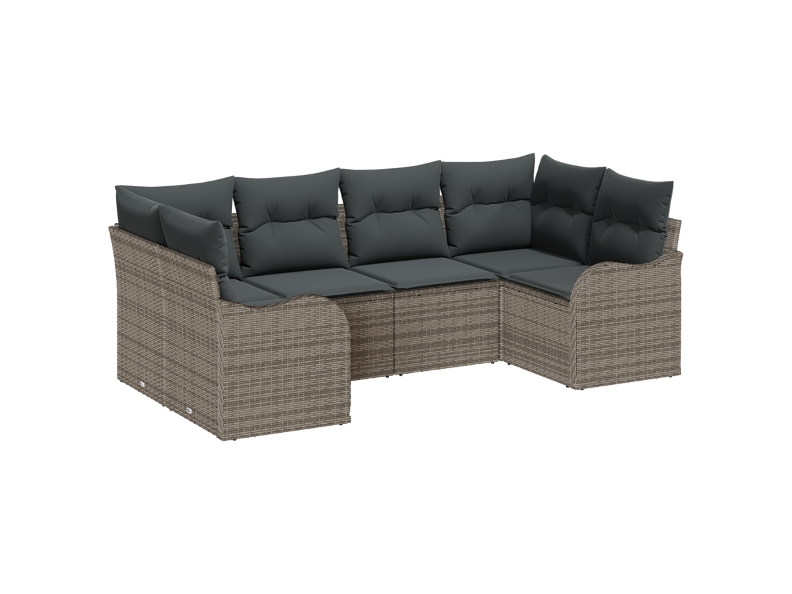 Conjunto 6 De Sofá De Jardim Com Almofadas Vidaxl Cinzento Rattan Pe