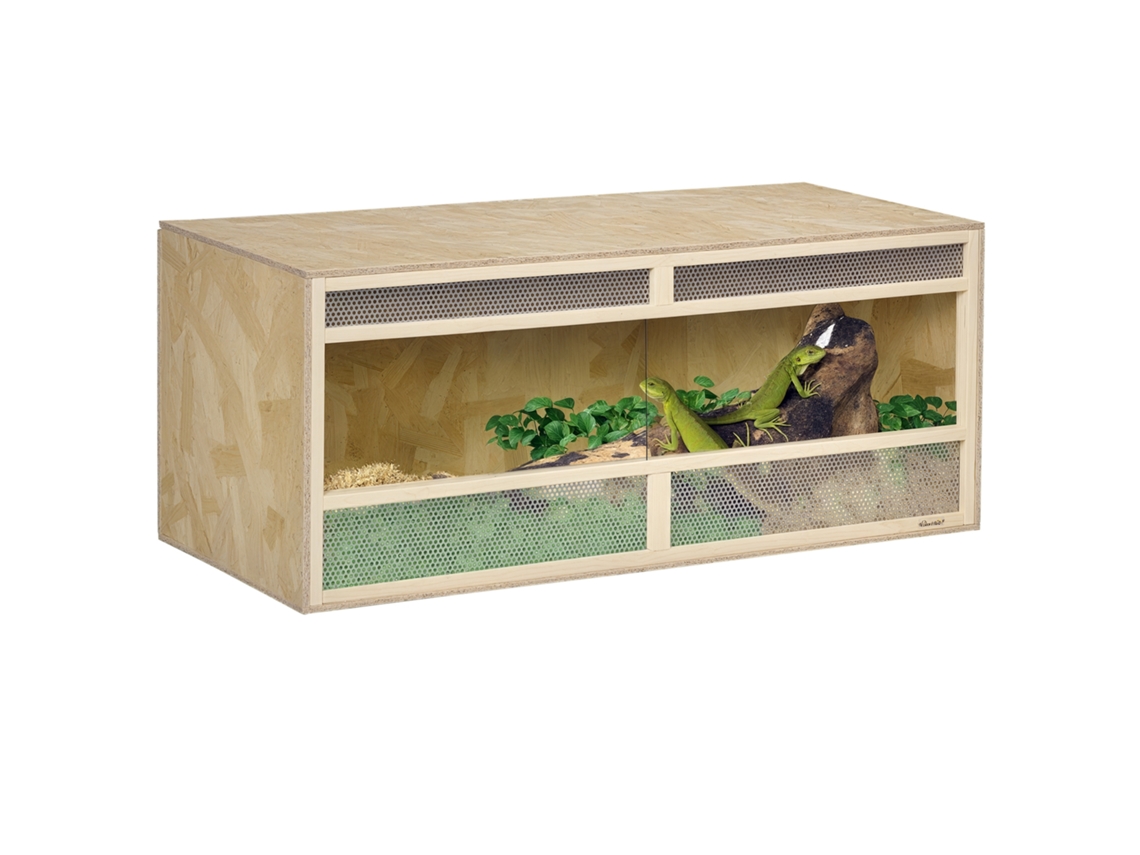 Terrário de Répteis de Madeira Osb com Porta Deslizante de Vidro 120 X 50 X 50 Cm Natural Ge