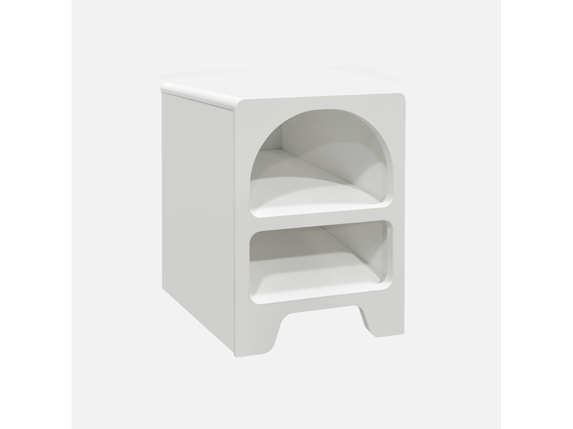 Mesa de Cabeceira com Efeito de Madeira Branca 2 Nichos Branco SWEEEK