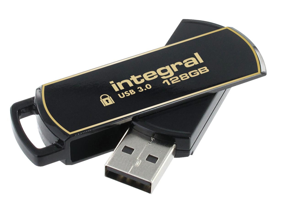 Integral 128Gb Secure 360 Encrypted Usb 3.0 Unidade de Memória Usb Usb Type-A 3.2 Gen 1 3.1 Gen 1 Preto Dourado