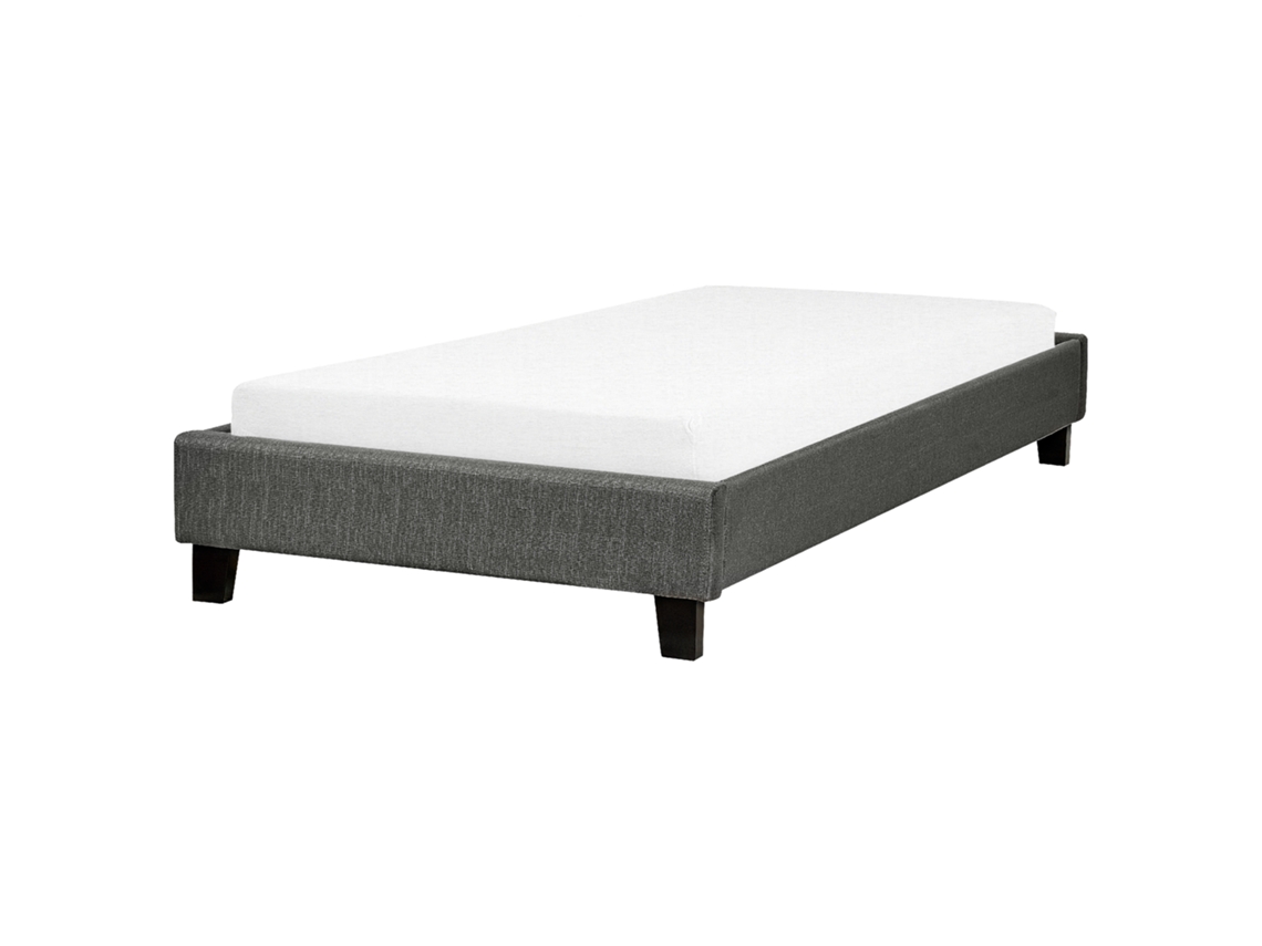 Cama Estofada Em Tecido Sem Cabeceira Beliani Roanne De Tecido Cinzento 90x200