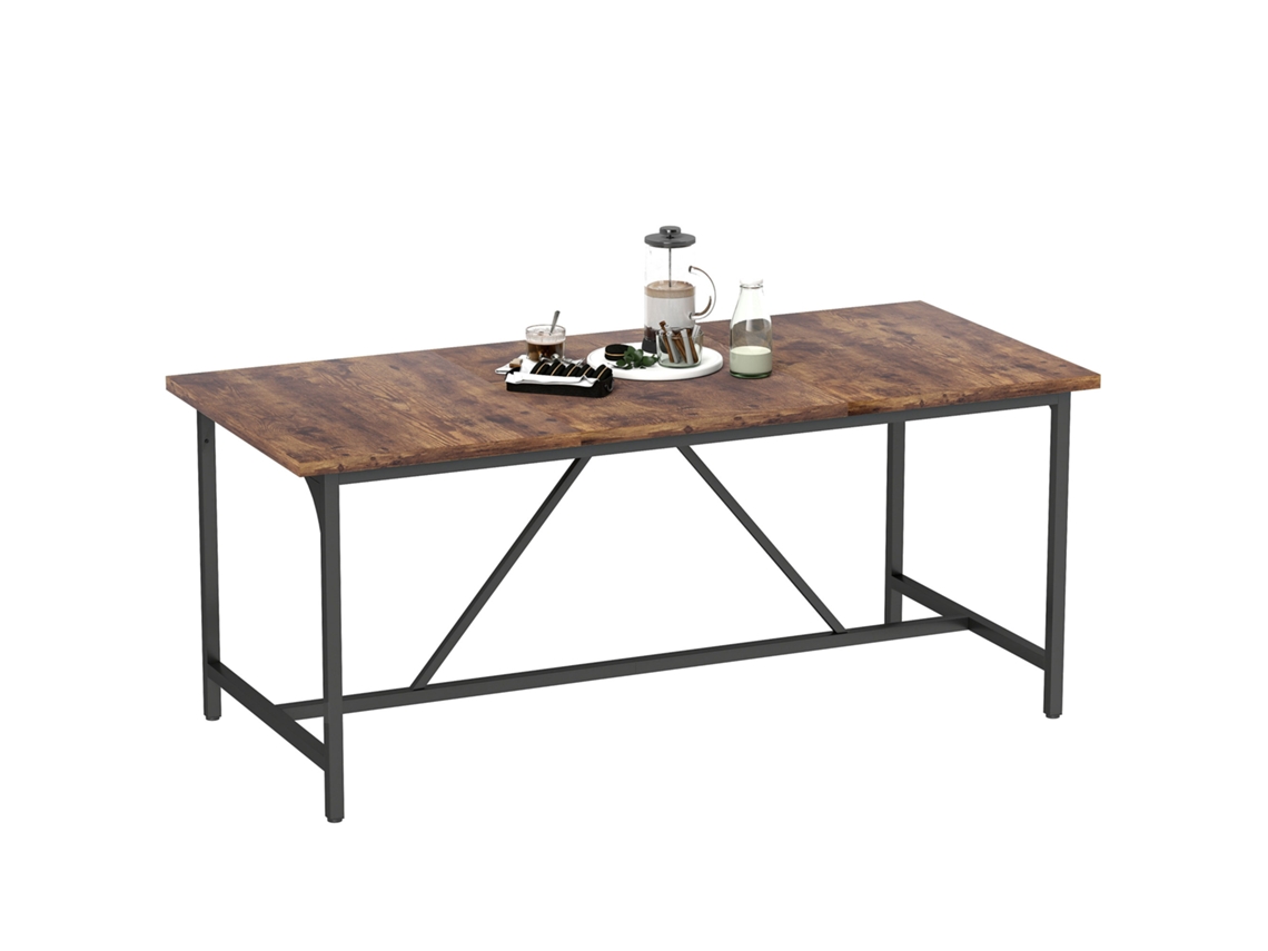 Mesa De Rústico Jantar Retangular Para 6-8 Pessoas, Estilo Industrial, Com Pernas Metal 180x80x75,5 Cm, Marrom