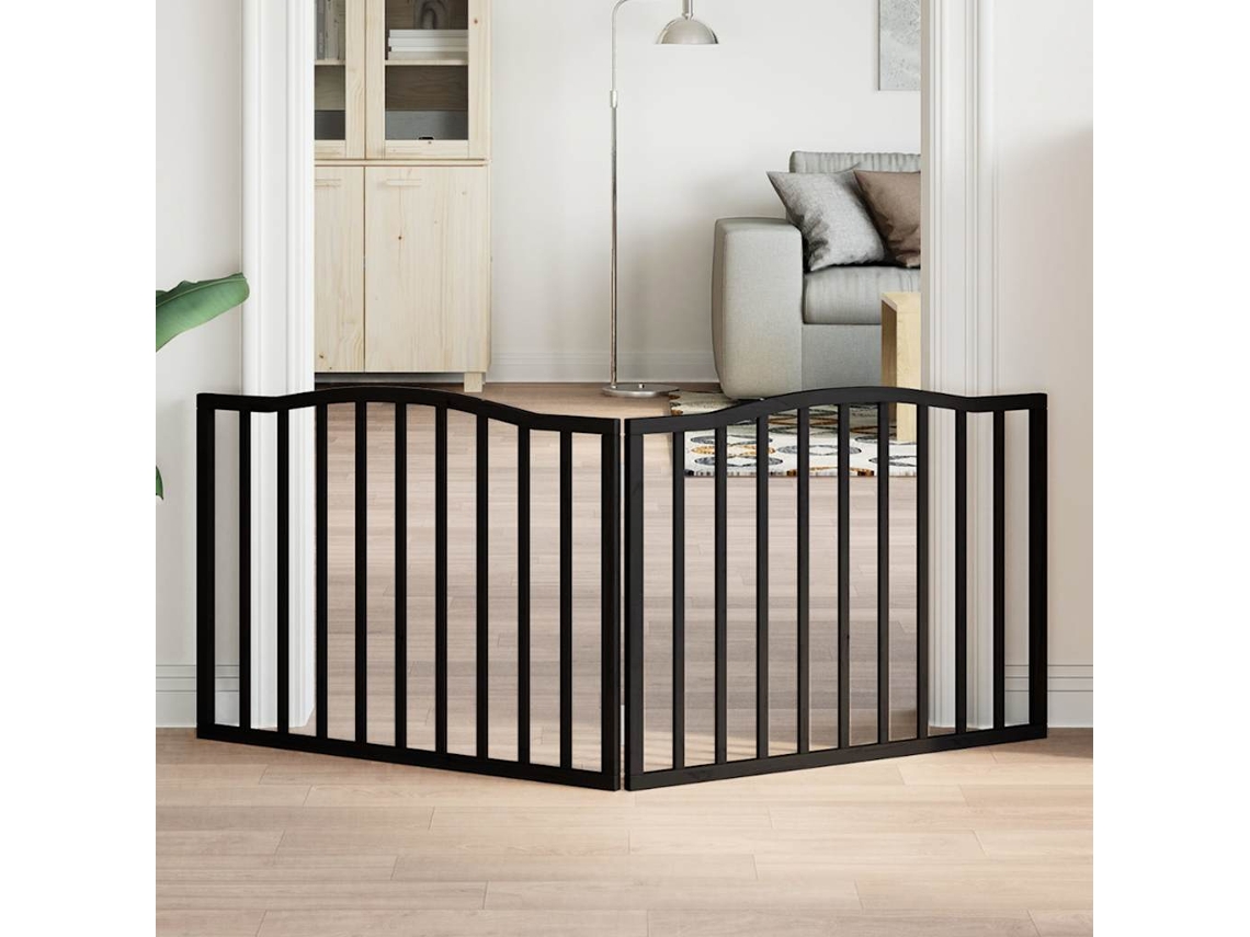 Vidaxl Portão P/ Cães Dobrável 2 Painéis 160 Cm Madeira De Álamo Preto
