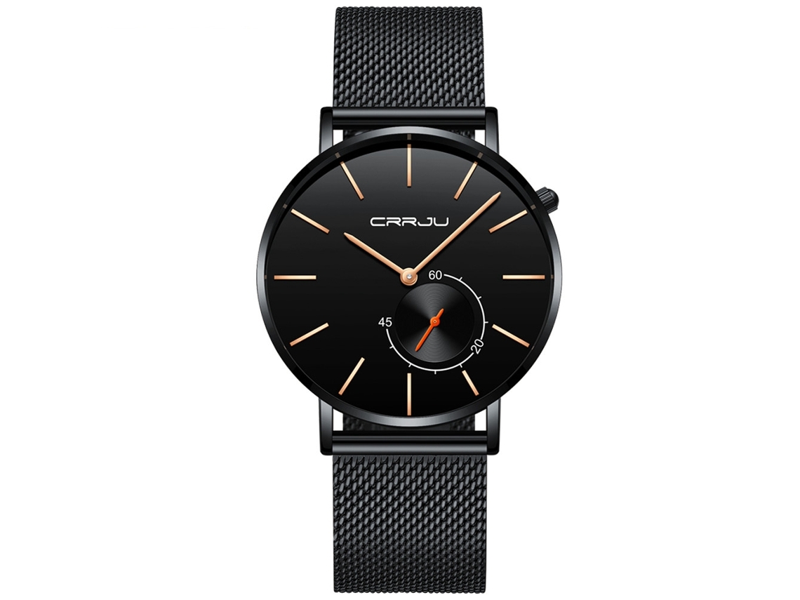 Relógio de pulso Crrju, design elegante, movimento de quartzo com caixa redonda e pulseira de couro 01