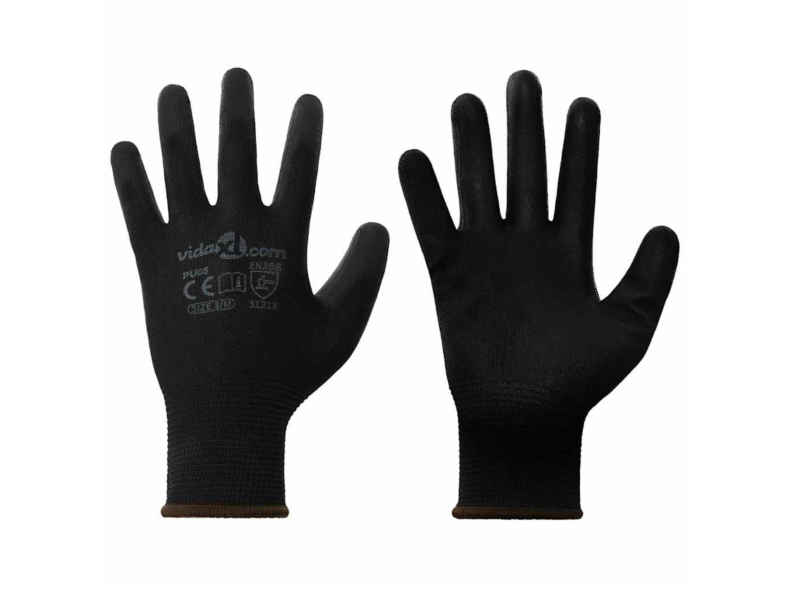 Vidaxl Luvas De Trabalho 12 Unid. Preto 8 / M Poliéster