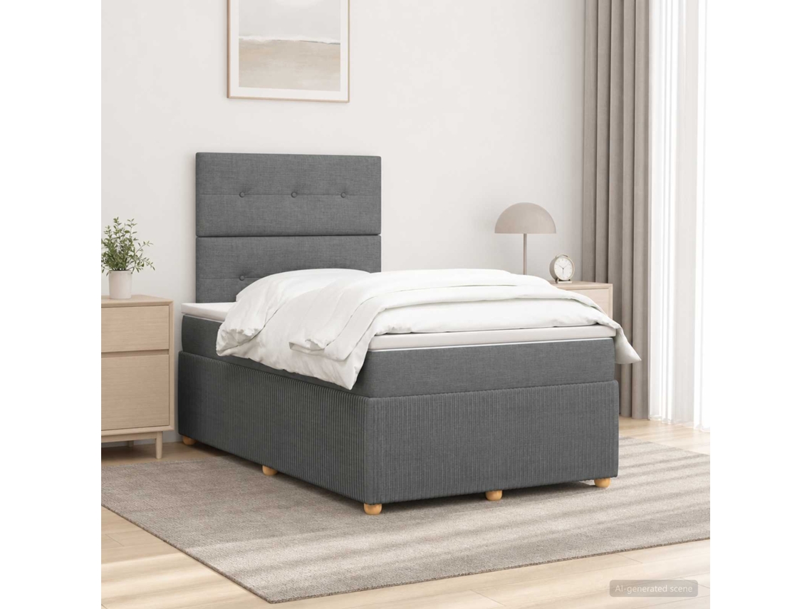 Vidaxl Cama Box Com Led E Colchão Cinzento-escuro 120 X 200 Cm Tecido