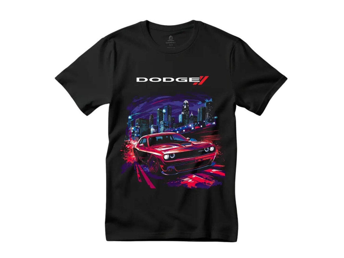 T-shirt Rockinstone City Slicker: Dodge Challenger Urban Black (l)