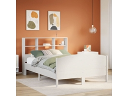 Vidaxl Cama Com Estante Sem Colchão 160x200 Cm Pinho Maciço Branco