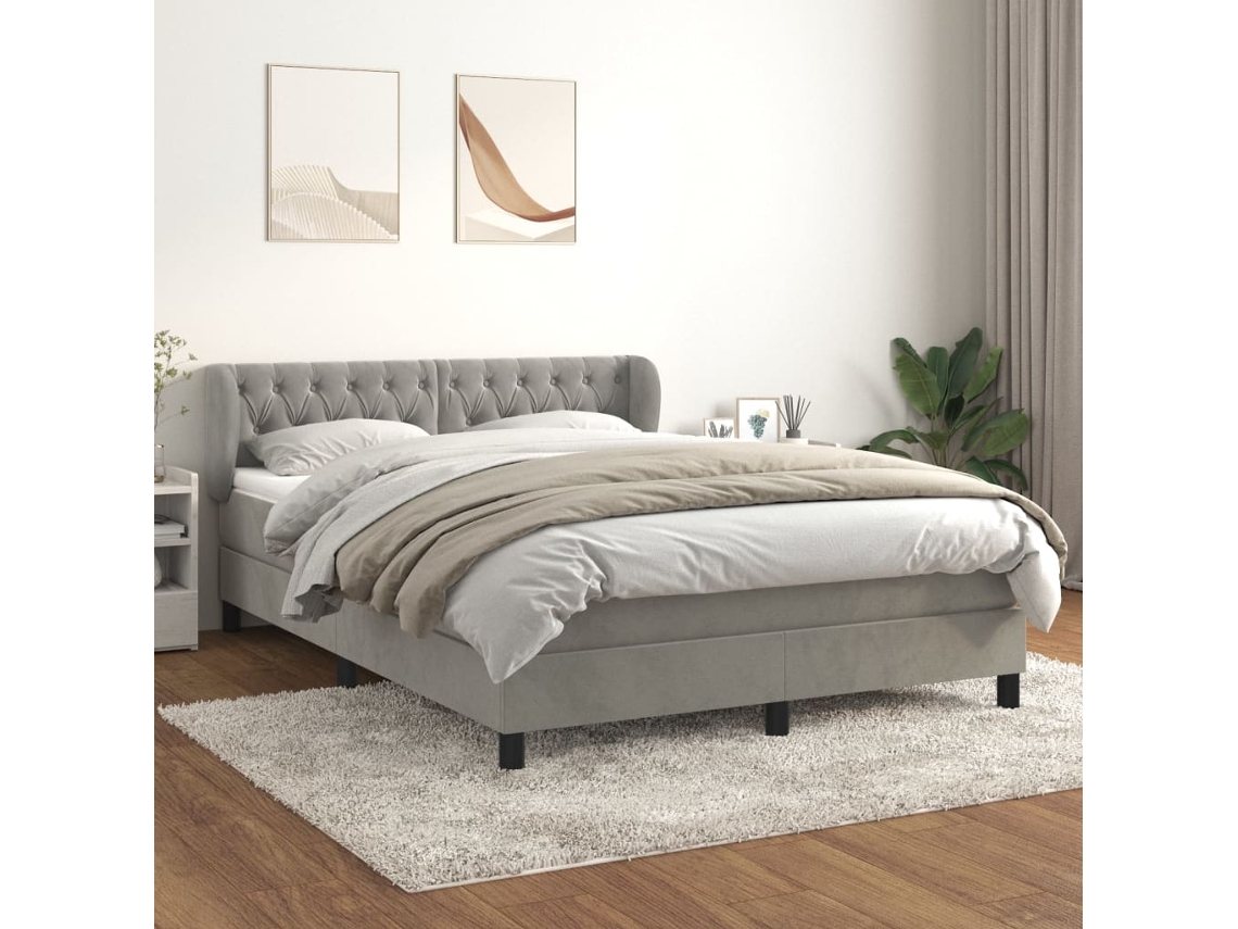 Vidaxl Cama Com Molas/colchão 140x190 Cm Veludo Cinzento-claro