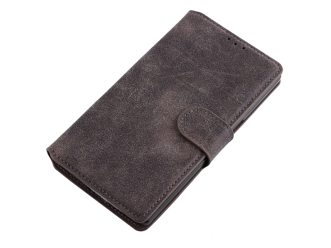 Capa de Telefone de Couro Pu EOOCOO (suporte Flip, Cinza Fosco Retro)