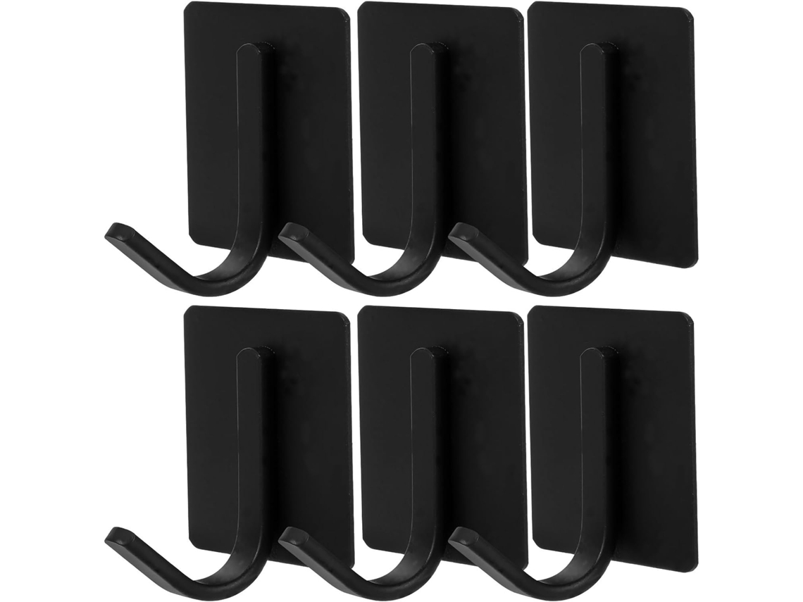 Conjunto De 6 Ganchos Adesivos Parede Pretos Para Roupas E Roupões,