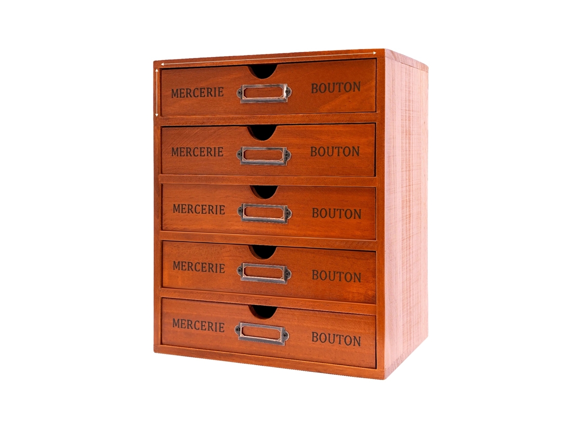 Organizador De Mesa, Madeira, Armazenamento Com 5 Gavetas, Marrom
