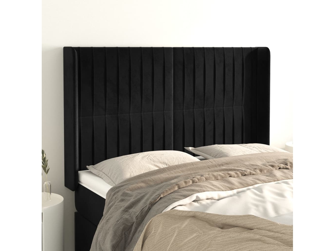Cabeceira De Camapainel De Cabeceira C/ Abas Veludo 147x16x118/128 Cm Preto Lovely Home