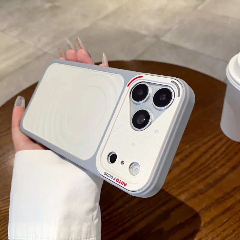 Capa Magnética Ondulada Para Iphone 14 Pro (cinza) Com Quatro Airbags Nos Cantos Para Proteção Contra Quedas.