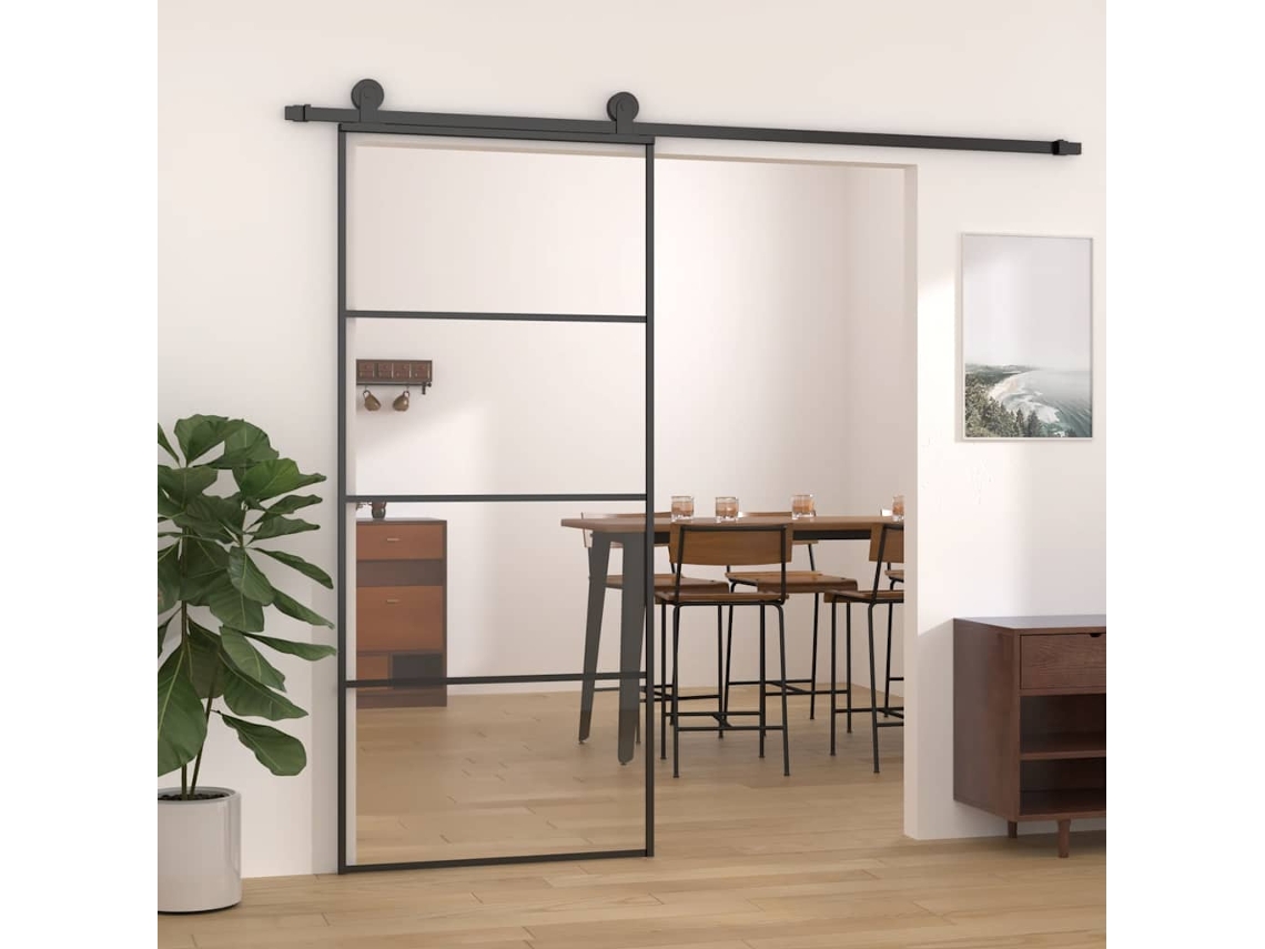 Vidaxl Porta De Correr 90x205 Cm Alumínio E Vidro Esg Preto