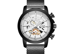 Relógio de pulso esportivo masculino Bagari, elegante e moderno, em aço inoxidável, preto e branco.