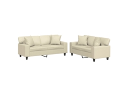 Conjunto de Sofás com Almofadas em Couro Artificial Creme MAISON EXCLUSIVE