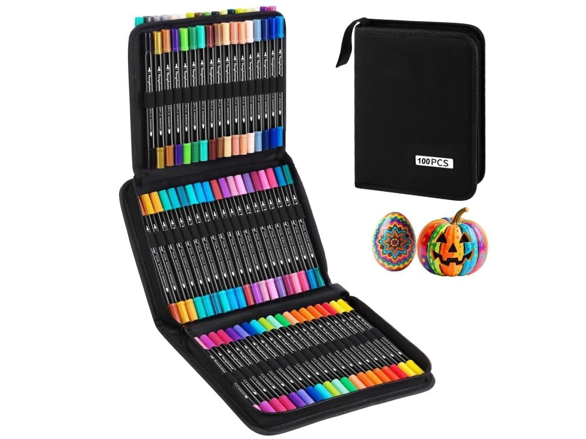 Canetas Aquarela de Ponta Dupla Laváveis, Perfeitas para Pintura Criativa e Criação Artística, Pacote com 100 Unidades AQUAFORGE