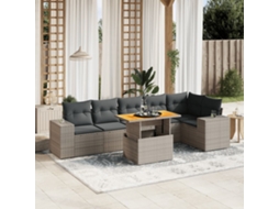 Vidaxl 7 Pcs Conjunto Sofás P/ Jardim C/ Almofadões Vime Pe Cinzento