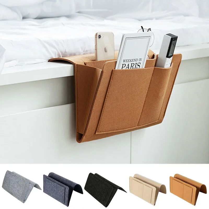 Bolsa Organizadora Para Cama Escrivaninha Em Feltro Bege