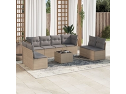 Vidaxl 9 Pcs Conjunto De Sofás P/ Jardim Com Almofadões Vime Pe Bege