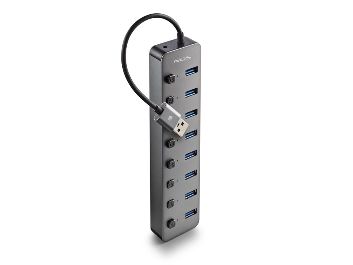 Slowmoose NGS iHub 8 Hub USB 3.0 de 8 portas, 5 Gbps, Plug & Play, Preto