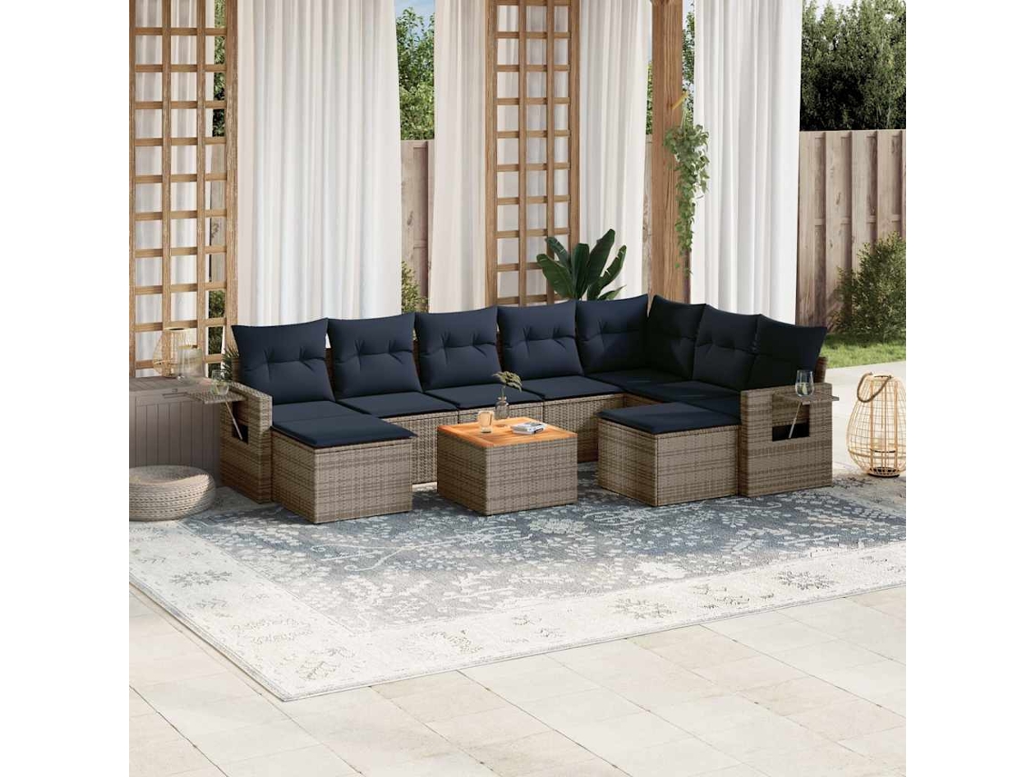Vidaxl Conjunto De Sofá De Jardim Com 10 Peças E Almofadas Em Rattan Sintético Cinza