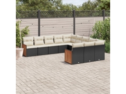 Vidaxl 11 Pcs Conjunto Sofás De Jardim C/ Almofadões Vime Pe Preto