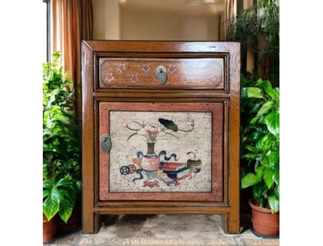 Cómoda Decorado Chinês Asiático Colonial Antigo Baixo Vintage Vintageasia Madeira Bege (55x45x33)