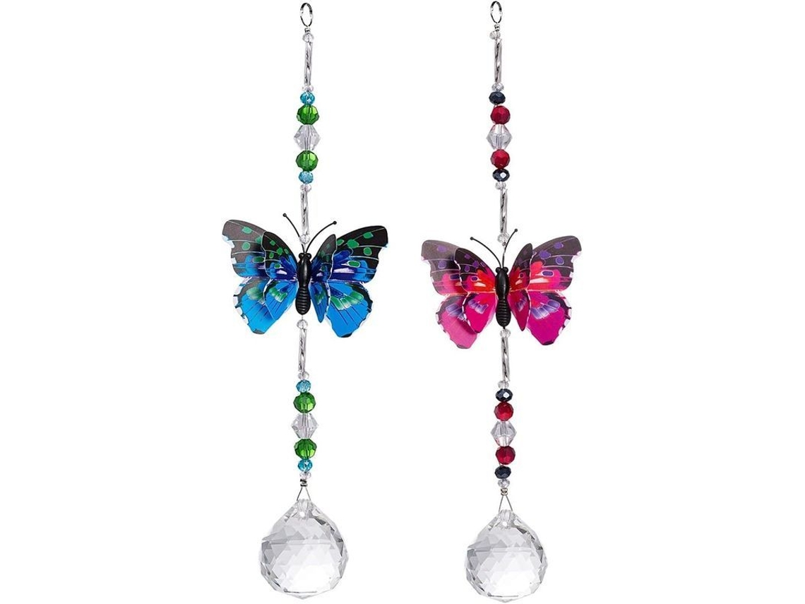 2 Pack Colgante De Mariposa De Cristal Para Espejo Retrovisor De Coche Decoración Con Arcoíris