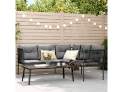 Vidaxl Conjunto De Sofás De Jardim C/ Almofadões Aço/textilene Preto