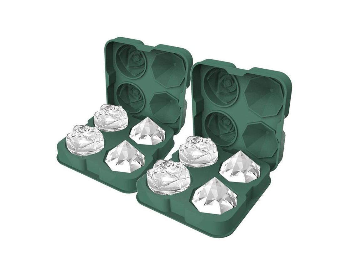 Forminhas de gelo Nova Line, silicone premium, 2 pack, forma de rosa e diamante, 6,35cm, verde | S/MARCA