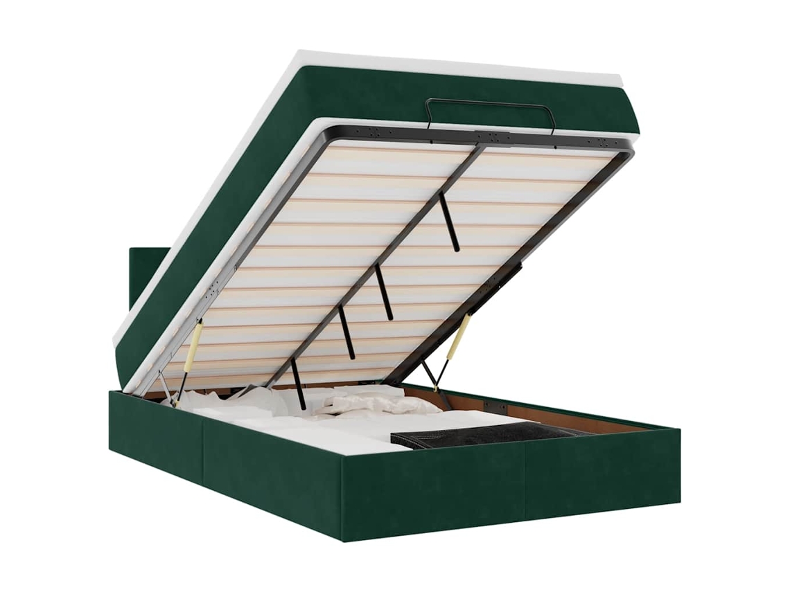 Estrutura de Cama Otomana com Colchão Veludo Verde Escuro MAISON EXCLUSIVE