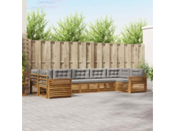 Vidaxl Conjunto De Sofás Para Exterior 7 Pcs Cinza Natural E Claro