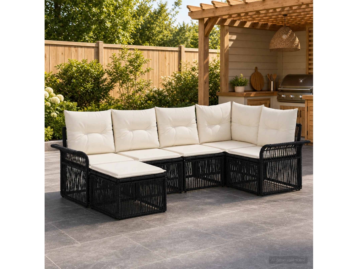 Vidaxl Conjunto De Sofá De Jardim 6 Unid. Preto Vime Pe
